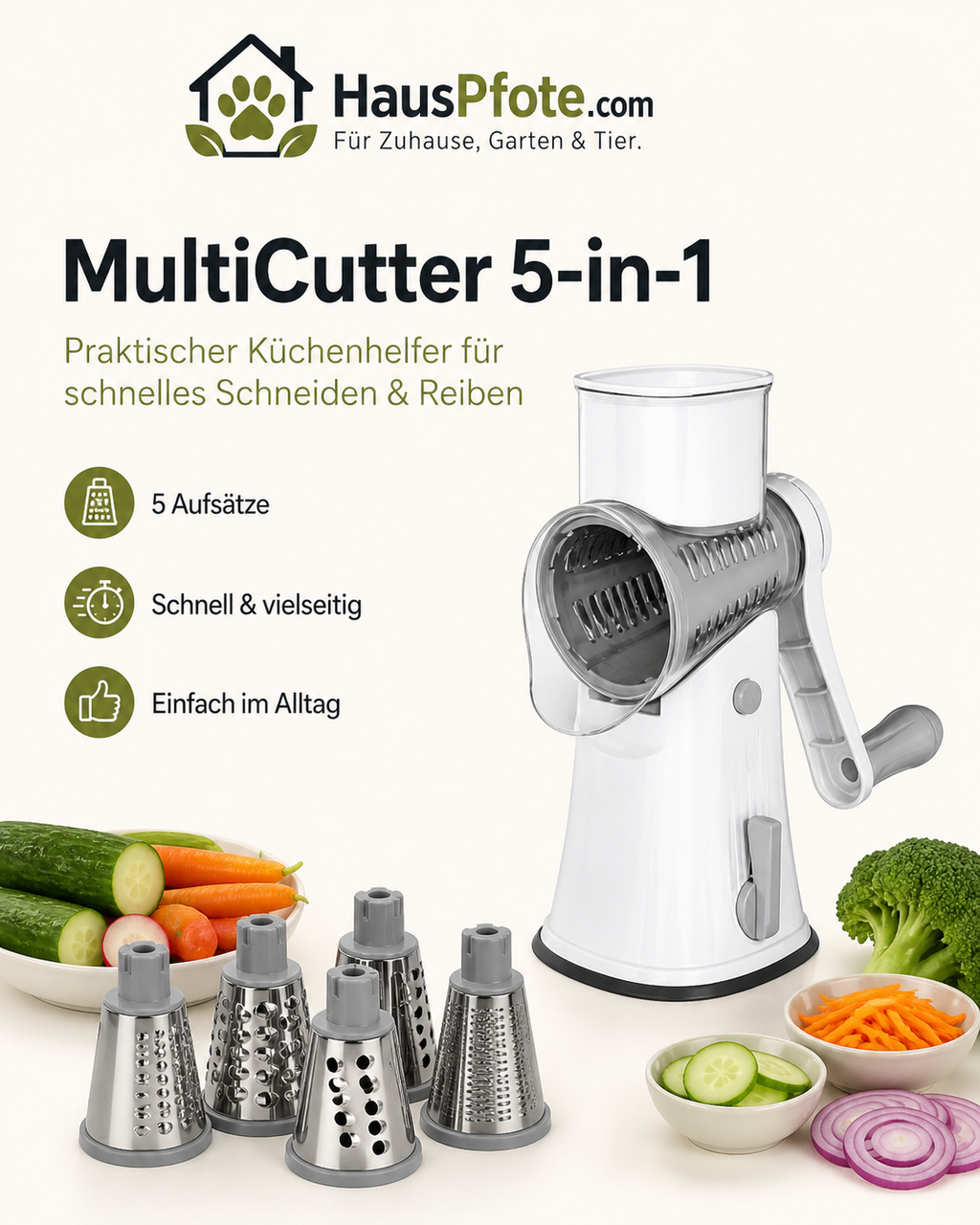 MultiCutter: 5-in-1 Multifunktions-Gemüsehobel & Reibe
