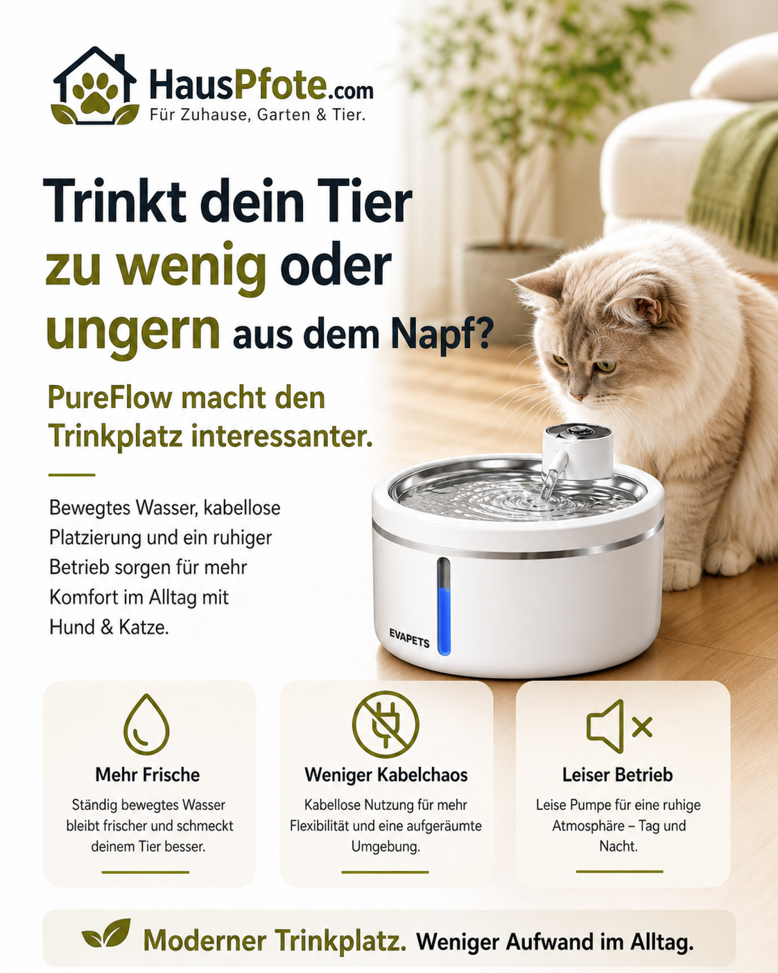 Akku-Trinkbrunnen – kabellos für Hund & Katze