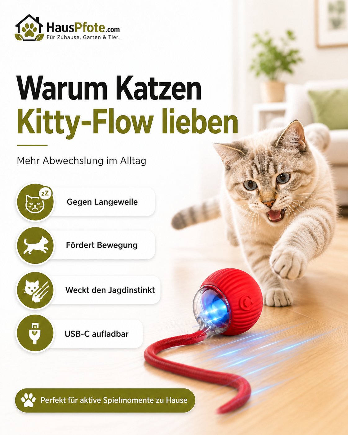 Kitty-Flow Jagdball – selbstrollender Katzenball gegen Langeweile