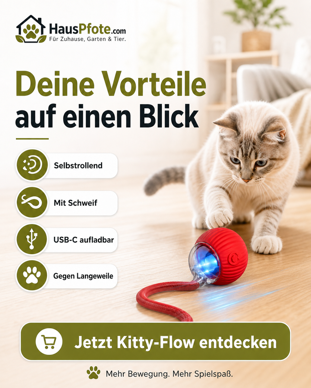 Kitty-Flow Jagdball – selbstrollender Katzenball gegen Langeweile