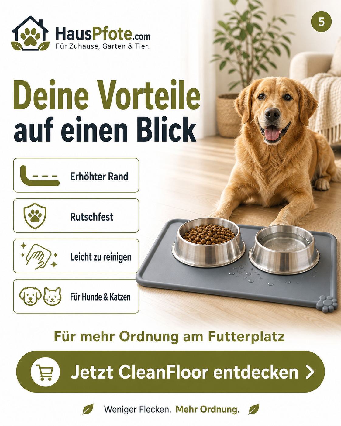 Napfunterlage – sauberer Futterplatz für Hund & Katze