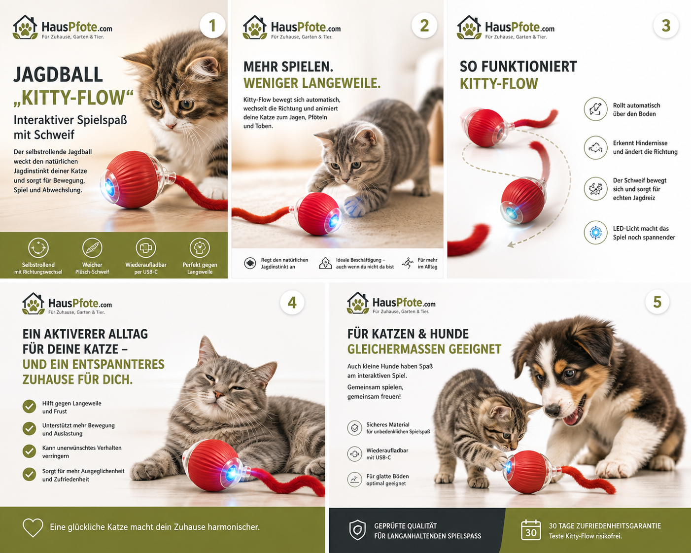 Kitty-Flow Jagdball – selbstrollender Katzenball gegen Langeweile