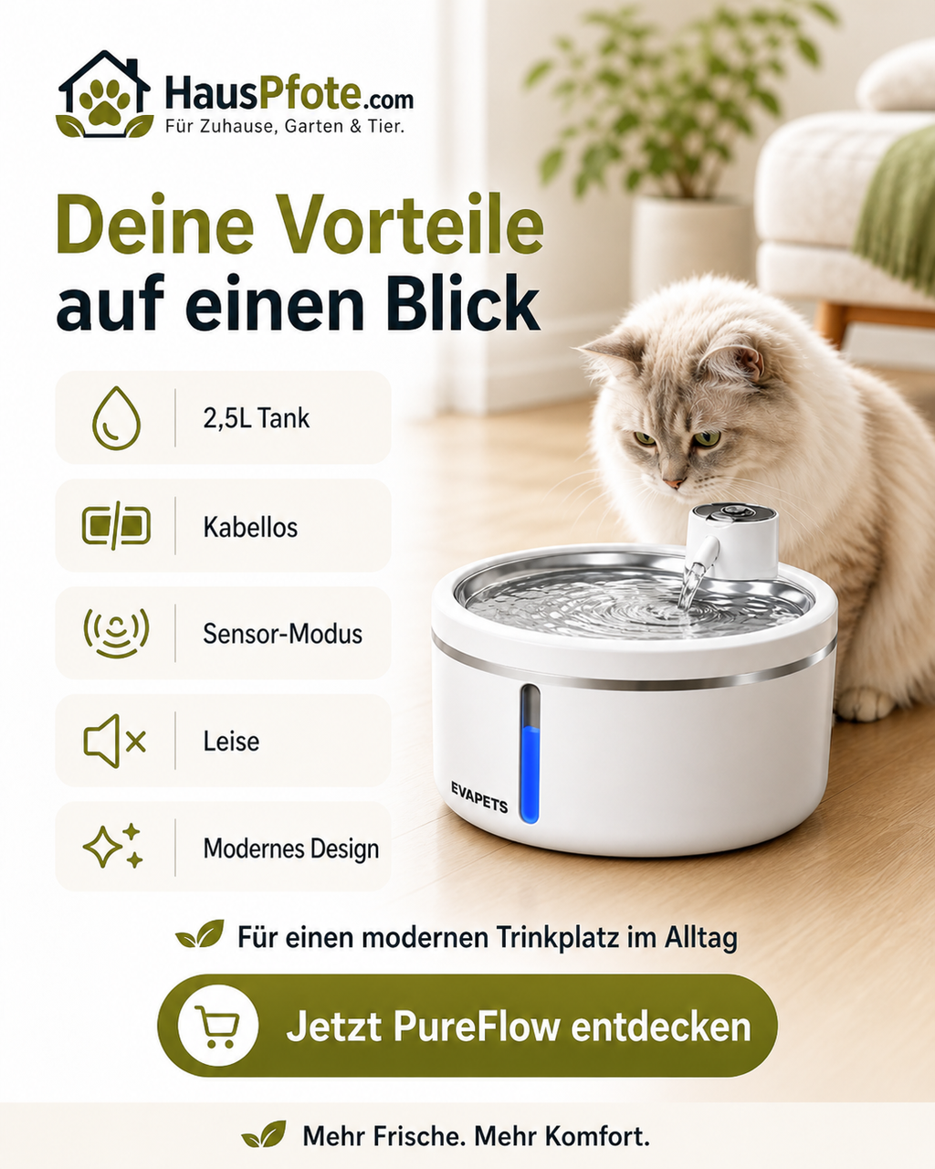 Akku-Trinkbrunnen – kabellos für Hund & Katze