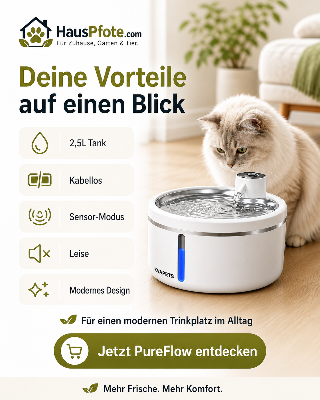Akku-Trinkbrunnen – kabellos für Hund & Katze