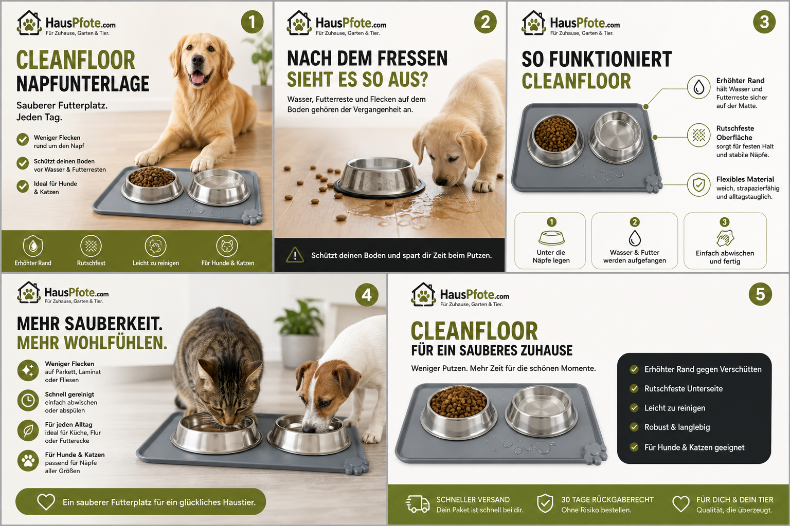 Napfunterlage – sauberer Futterplatz für Hund & Katze