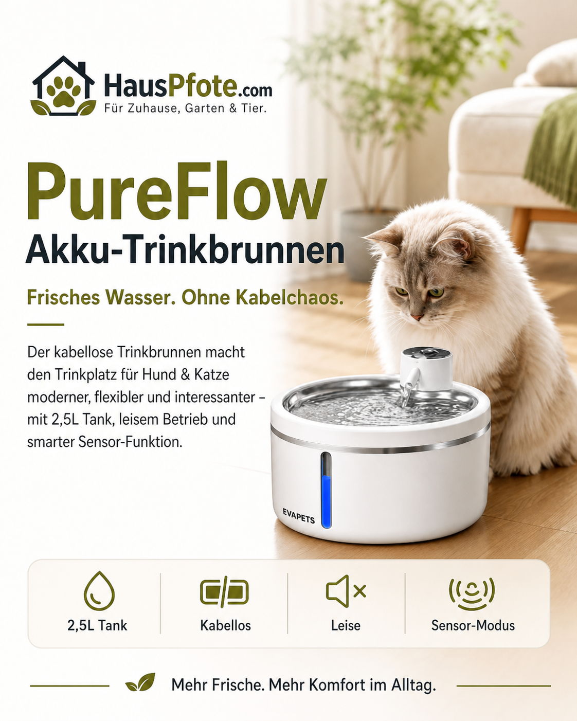 Akku-Trinkbrunnen – kabellos für Hund & Katze