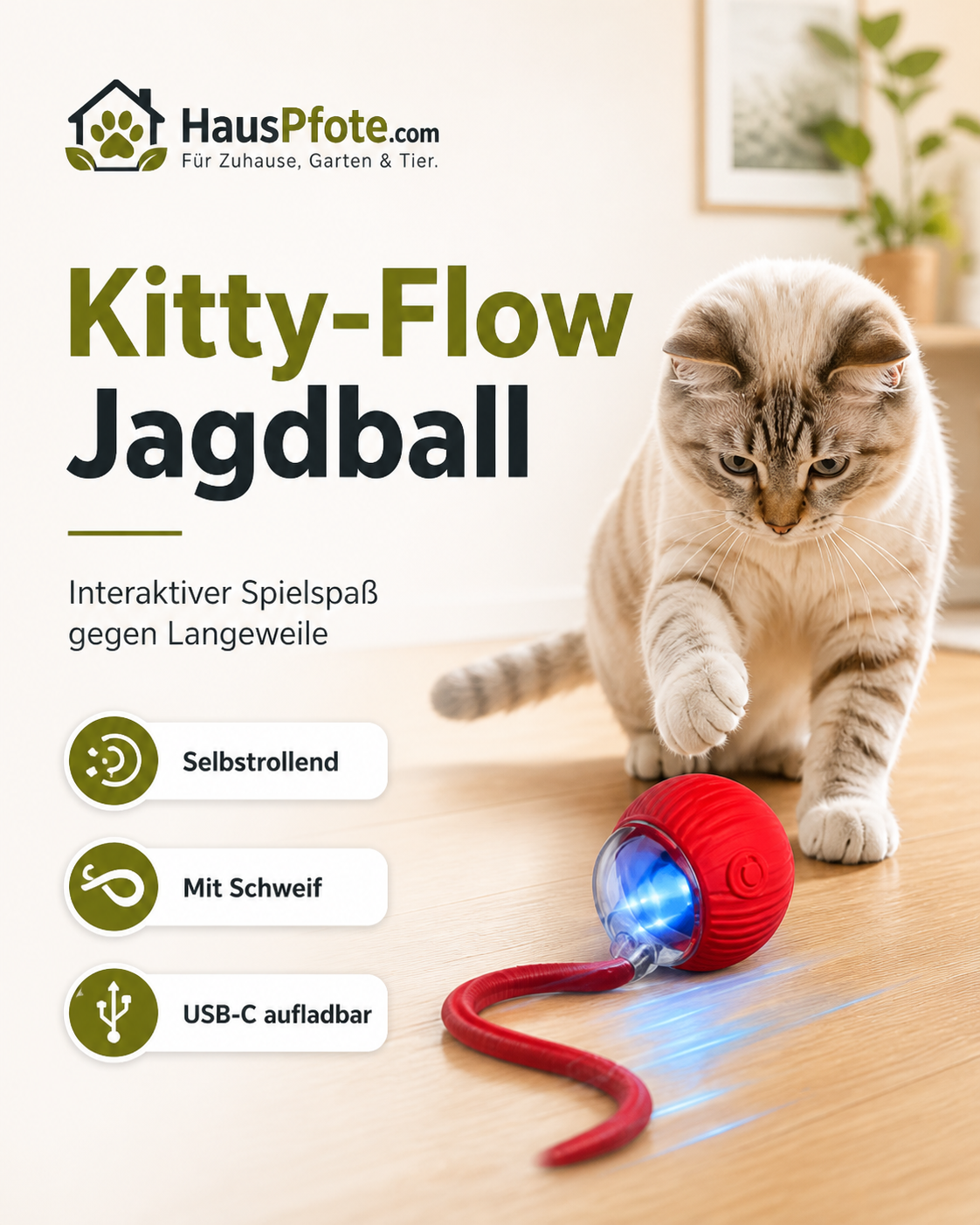 Kitty-Flow Jagdball – selbstrollender Katzenball gegen Langeweile