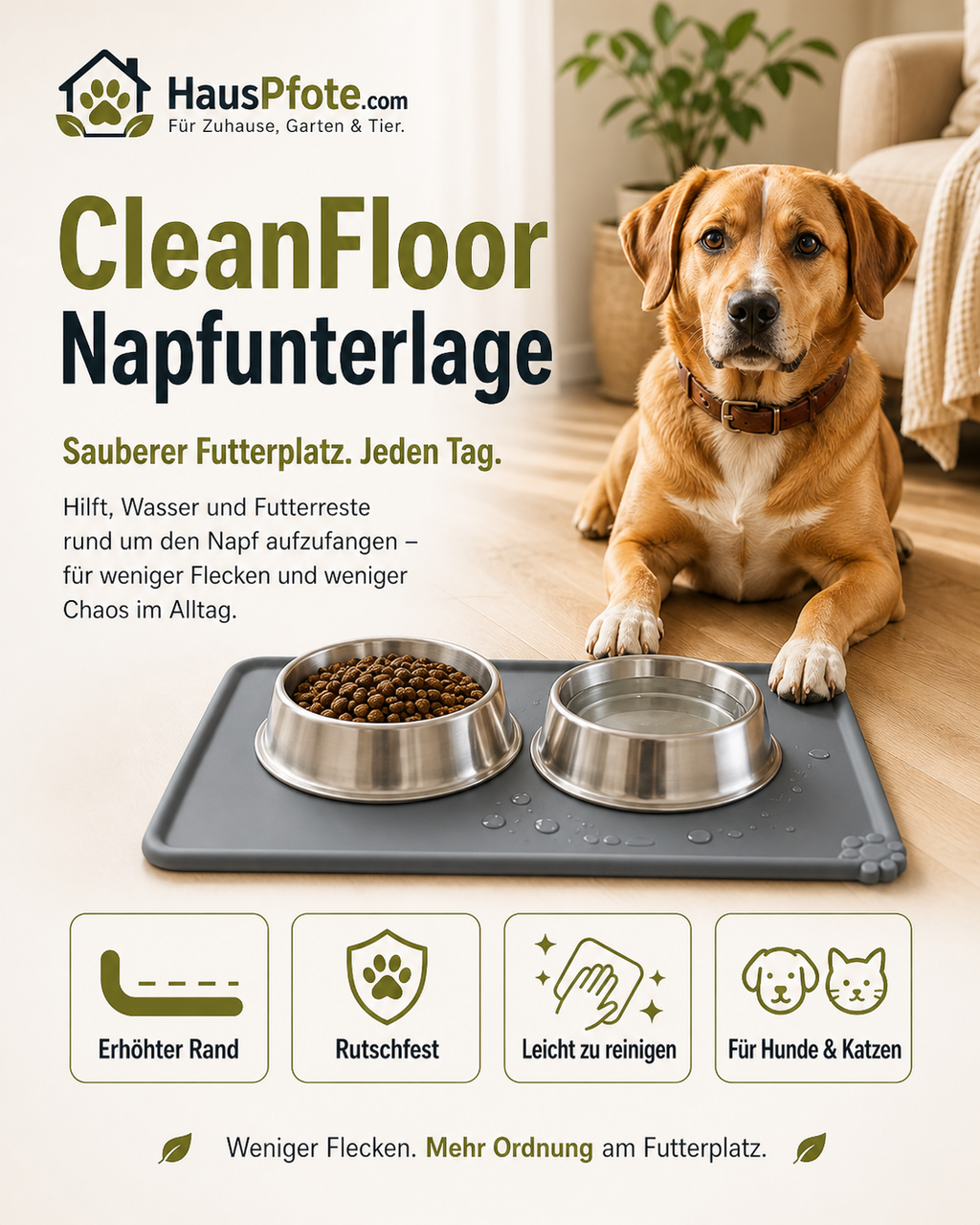Napfunterlage – sauberer Futterplatz für Hund & Katze
